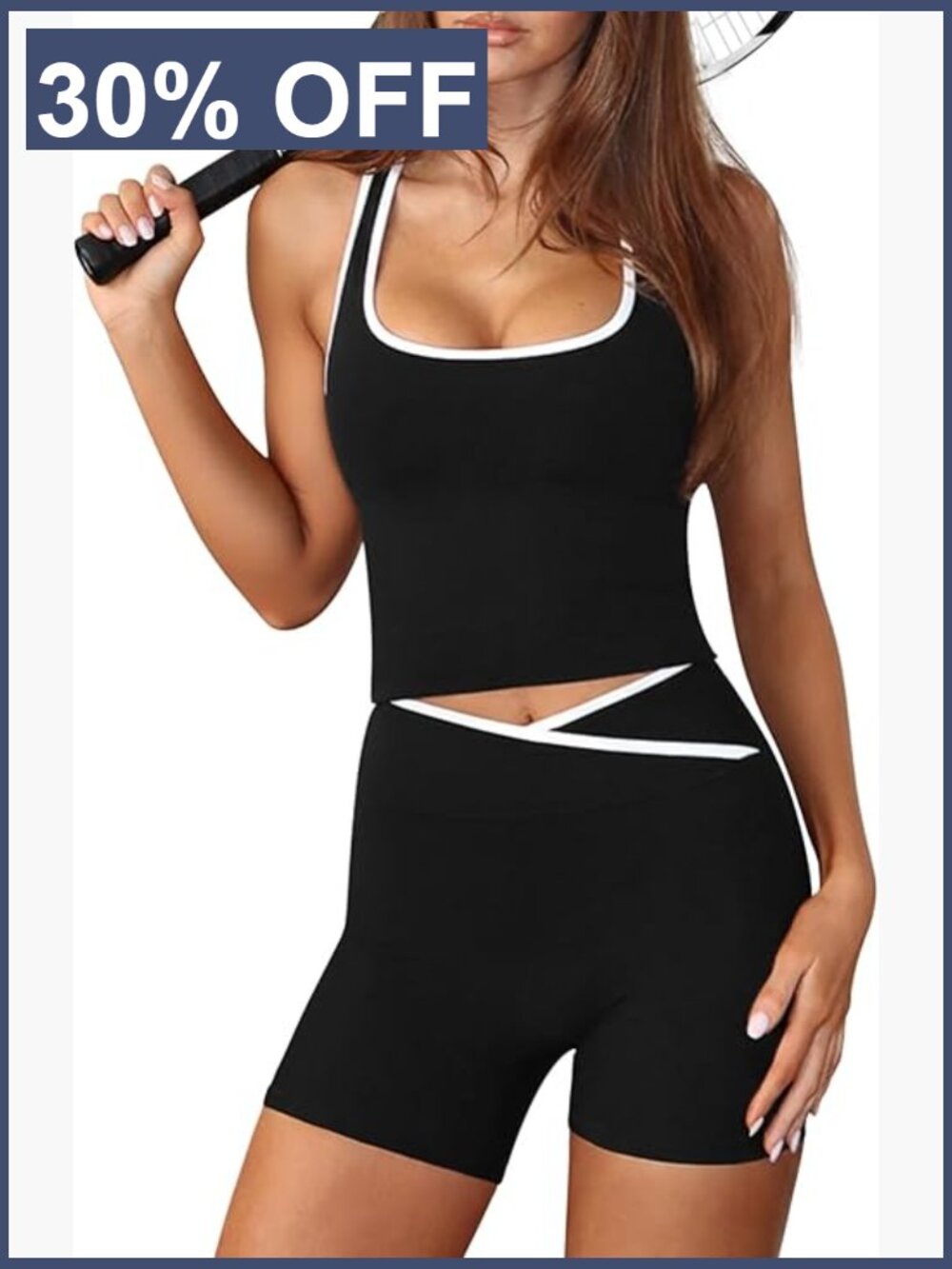 2 Piece Workout Sets For Women Contrast Trim Cute Yoga Gym Outfits Set Biker